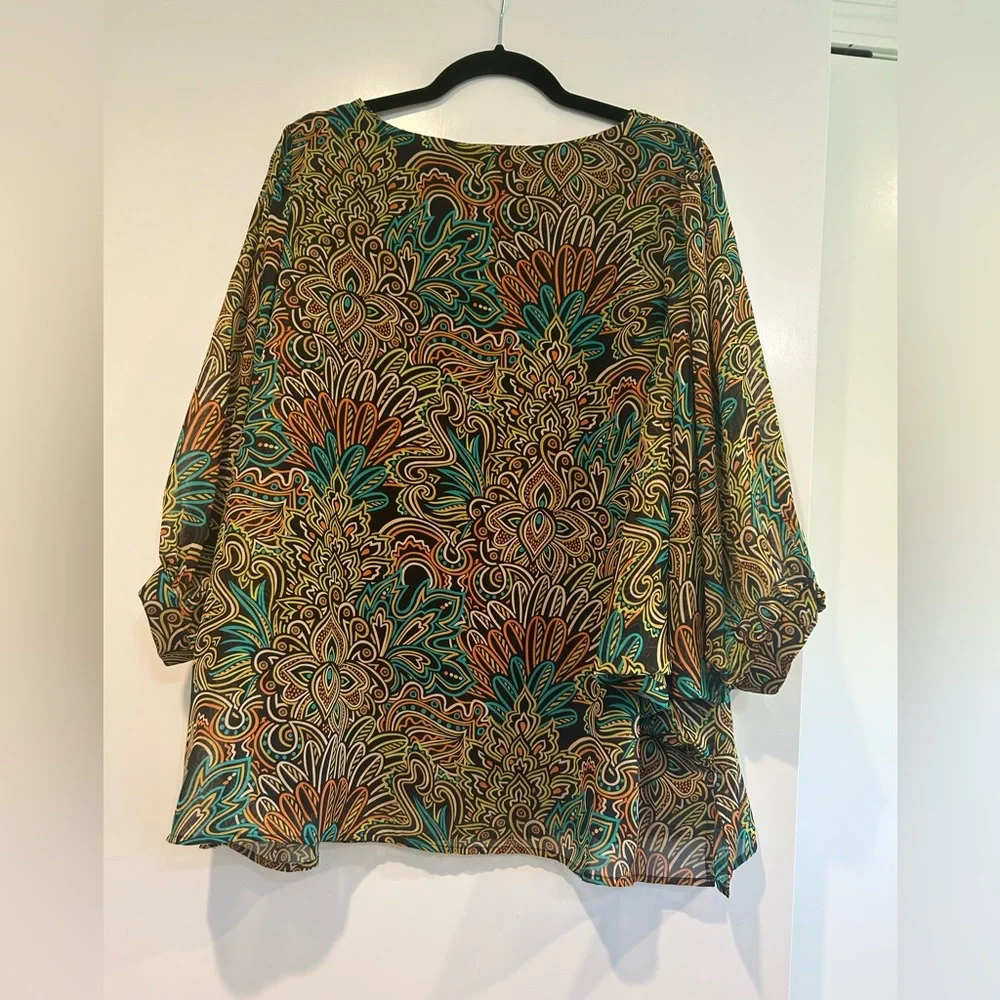 Bob Mackie Blouse Womens Plus 1X Colorful Wearable Art Batwing Dolman Lined Top - Picture 9 of 11